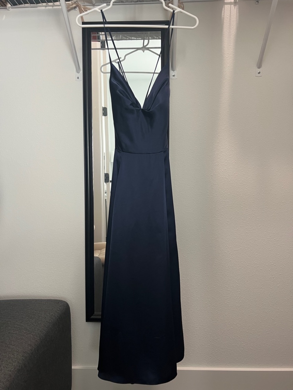 Satin Navy Dress with Spaghetti Straps